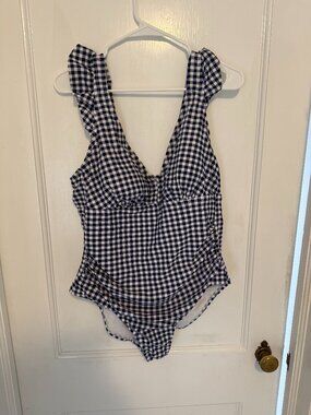 Blue and White Gingham One Piece Swimsuit
